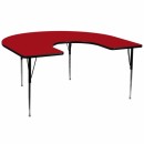 Flash Furniture 60''W x 66''L Horseshoe Activity Table with Red Thermal Fused Laminate Top and Standard Height Adjustable Legs [XU-A6066-HRSE-RED-T-A-GG] width=