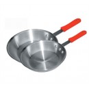 Winco TGFP-12 Apollo 3-Ply Fry Pan with Red Silicone Sleeve 12" width=
