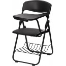 Flash Furniture Black Plastic Chair with Left Handed Tablet Arm and Book Basket [RUT-L03-TAB-LFT-GG] width=