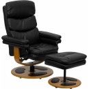 Flash Furniture Contemporary Black Leather Recliner and Ottoman with Wood Base [BT-7828-PILLOW-GG] width=