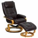 Flash Furniture Contemporary Brown Leather Recliner and Ottoman with Swiveling Maple Wood Base [BT-7615-BN-CURV-GG] width=