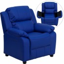 Flash Furniture Deluxe Heavily Padded Contemporary Blue Vinyl Kids Recliner with Storage Arms [BT-7985-KID-BLUE-GG] width=