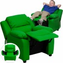 Flash Furniture Deluxe Heavily Padded Contemporary Green Vinyl Kids Recliner with Storage Arms [BT-7985-KID-GRN-GG] width=