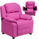 Flash Furniture Deluxe Heavily Padded Contemporary Hot Pink Vinyl Kids Recliner with Storage Arms [BT-7985-KID-HOT-PINK-GG] width=