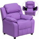 Flash Furniture Deluxe Heavily Padded Contemporary Lavender Vinyl Kids Recliner with Storage Arms [BT-7985-KID-LAV-GG] width=