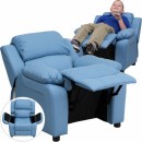 Flash Furniture Deluxe Heavily Padded Contemporary Light Blue Vinyl Kids Recliner with Storage Arms [BT-7985-KID-LTBLUE-GG] width=