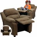 Flash Furniture Deluxe Heavily Padded Contemporary Brown Microfiber Kids Recliner with Storage Arms [BT-7985-KID-MIC-BRN-GG] width=