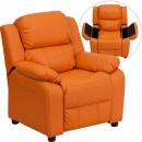 Flash Furniture Deluxe Heavily Padded Contemporary Orange Vinyl Kids Recliner with Storage Arms [BT-7985-KID-ORANGE-GG] width=