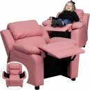 Flash Furniture Deluxe Heavily Padded Contemporary Pink Vinyl Kids Recliner with Storage Arms [BT-7985-KID-PINK-GG] width=