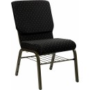 Flash Furniture HERCULES Series 18.5'' Wide Black Dot Patterned Church Chair with 4.25'' Thick Seat Book Rack - Gold Vein Frame [XU-CH-60096-BK-BAS-GG] width=