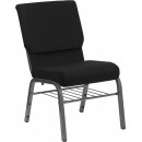 Flash Furniture HERCULES Series 18.5'' Wide Black Church Chair with 4.25'' Thick Seat Book Rack - Silver Vein Frame [XU-CH-60096-BK-SV-BAS-GG] width=