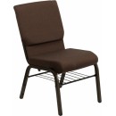 Flash Furniture HERCULES Series 18.5'' Wide Brown Church Chair with 4.25'' Thick Seat Book Rack - Gold Vein Frame [XU-CH-60096-BN-BAS-GG] width=