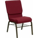 Flash Furniture HERCULES Series 18.5'' Wide Burgundy Church Chair with 4.25'' Thick Seat Book Rack - Gold Vein Frame [XU-CH-60096-BY-BAS-GG] width=