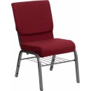 Flash Furniture HERCULES Series 18.5'' Wide Burgundy Church Chair with 4.25'' Thick Seat Book Rack - Silver Vein Frame [XU-CH-60096-BY-SILV-BAS-GG] width=