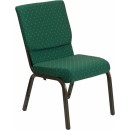 Flash Furniture HERCULES Series 18.5'' Wide Green Patterned Stacking Church Chair with 4.25'' Thick Seat - Gold Vein Frame [XU-CH-60096-GN-GG] width=