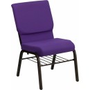 Flash Furniture HERCULES Series 18.5'' Wide Purple Church Chair with 4.25'' Thick Seat Book Rack - Gold Vein Frame [XU-CH-60096-PU-BAS-GG] width=