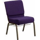 Flash Furniture HERCULES Series 21'' Extra Wide Royal Purple Church Chair with 4'' Thick Seat, Communion Cup Book Rack - Gold Vein Frame [FD-CH0221-4-GV-ROY-BAS-GG] width=