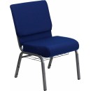 Flash Furniture HERCULES Series 21'' Extra Wide Navy Blue Church Chair with 4'' Thick Seat, Communion Cup Book Rack - Silver Vein Frame [FD-CH0221-4-SV-NB24-BAS-GG] width=