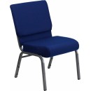 Flash Furniture HERCULES Series 21'' Extra Wide Navy Blue Stacking Church Chair with 4'' Thick Seat - Silver Vein Frame [FD-CH0221-4-SV-NB24-GG] width=