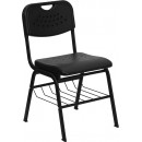 Flash Furniture HERCULES Series 880 lb. Capacity Black Plastic Chair with Black Powder Coated Frame and Book Basket [RUT-GK01-BK-BAS-GG] width=