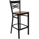 Flash Furniture HERCULES Series Black ''X'' Back Metal Restaurant Bar Stool with Cherry Wood Seat [XU-6F8BXBK-BAR-CHYW-GG] width=