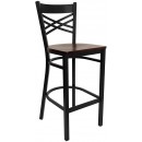 Flash Furniture HERCULES Series Black ''X'' Back Metal Restaurant Bar Stool with Mahogany Wood Seat [XU-6F8BXBK-BAR-MAHW-GG] width=