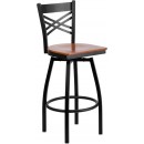 Flash Furniture HERCULES Series Black ''X'' Back Swivel Metal Bar Stool - Cherry Wood Seat [XU-6F8B-XSWVL-CHYW-GG] width=