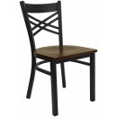 Flash Furniture HERCULES Series Black ''X'' Back Metal Restaurant Chair with Mahogany Wood Seat [XU-6FOBXBK-MAHW-GG] width=