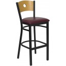 Flash Furniture HERCULES Series Black Circle Back Metal Restaurant Bar Stool with Natural Wood Back & Burgundy Vinyl Seat [XU-DG-6F6B-CIR-BAR-BURV-GG] width=