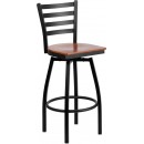 Flash Furniture HERCULES Series Black Ladder Back Swivel Metal Bar Stool - Cherry Wood Seat [XU-6F8B-LADSWVL-CHYW-GG] width=