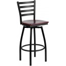 Flash Furniture HERCULES Series Black Ladder Back Swivel Metal Bar Stool - Mahogany Wood Seat [XU-6F8B-LADSWVL-MAHW-GG] width=