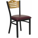 Flash Furniture HERCULES Series Black Slat Back Metal Restaurant Chair with Natural Wood Back & Burgundy Vinyl Seat [XU-DG-6G7B-SLAT-BURV-GG] width=