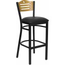Flash Furniture HERCULES Series Black Slat Back Metal Restaurant Bar Stool with Natural Wood Back & Black Vinyl Seat [XU-DG-6H3B-SLAT-BAR-BLKV-GG] width=