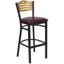 Flash Furniture HERCULES Series Black Slat Back Metal Restaurant Bar Stool with Natural Wood Back & Burgundy Vinyl Seat [XU-DG-6H3B-SLAT-BAR-BURV-GG] width=