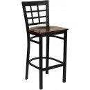 Flash Furniture HERCULES Series Black Window Back Metal Restaurant Bar Stool with Mahogany Wood Seat [XU-DG6R7BWIN-BAR-MAHW-GG] width=
