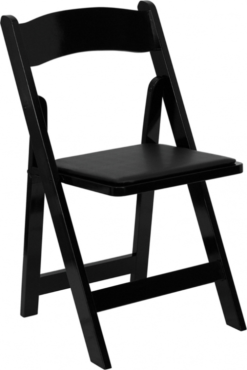 Flash Furniture HERCULES Series Black Wood Folding Chair with Vinyl Padded Seat [XF2902BKWOOD