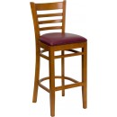 Flash Furniture HERCULES Series Cherry Finished Ladder Back Wooden Restaurant Bar Stool with Burgundy Vinyl Seat [XU-DGW0005BARLAD-CHY-BURV-GG] width=