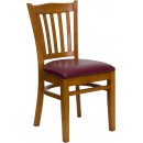 Flash Furniture HERCULES Series Cherry Finished Vertical Slat Back Wooden Restaurant Chair with Burgundy Vinyl Seat [XU-DGW0008VRT-CHY-BURV-GG] width=
