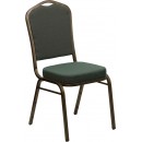 Flash Furniture HERCULES Series Crown Back Stacking Banquet Chair with Green Patterned Fabric and 2.5'' Thick Seat - Gold Vein Frame [FD-C01-GOLDVEIN-0640-GG] width=