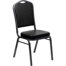Flash Furniture HERCULES Series Crown Back Stacking Banquet Chair with Black Vinyl and 2.5'' Thick Seat - Silver Vein Frame [FD-C01-SILVERVEIN-BK-VY-GG] width=