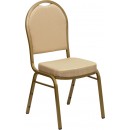 Flash Furniture HERCULES Series Dome Back Stacking Banquet Chair with Beige Patterned Fabric and 2.5'' Thick Seat - Gold Frame [FD-C03-ALLGOLD-H20124E-GG] width=