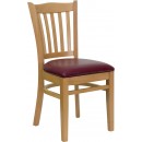 Flash Furniture HERCULES Series Natural Wood Finished Vertical Slat Back Wooden Restaurant Chair with Burgundy Vinyl Seat [XU-DGW0008VRT-NAT-BURV-GG] width=