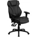 Flash Furniture High Back Black Leather Executive Office Chair with Triple Paddle Control [BT-9835H-GG] width=