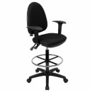 Flash Furniture Mid-Back Black Fabric Multi-Functional Drafting Stool with Arms and Adjustable Lumbar Support [WL-A654MG-BK-AD-GG] width=