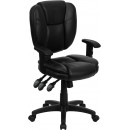 Flash Furniture Mid-Back Black Leather Multi-Functional Ergonomic Task Chair with Arms [GO-930F-BK-LEA-ARMS-GG] width=