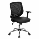 Flash Furniture Mid-Back Black Office Chair with Mesh Back and Italian Leather Seat [LF-W95-LEA-BK-GG] width=