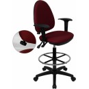 Flash Furniture Mid-Back Burgundy Fabric Multi-Functional Drafting Stool with Arms and Adjustable Lumbar Support [WL-A654MG-BY-AD-GG] width=