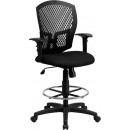 Flash Furniture Mid-Back Designer Back Drafting Stool with Padded Fabric Seat and Arms [WL-3958SYG-BK-AD-GG] width=
