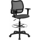Flash Furniture Mid-Back Mesh Drafting Stool with Gray Fabric Seat and Arms [WL-A277-GY-AD-GG] width=