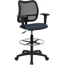 Flash Furniture Mid-Back Mesh Drafting Stool with Navy Blue Fabric Seat and Arms [WL-A277-NVY-AD-GG] width=